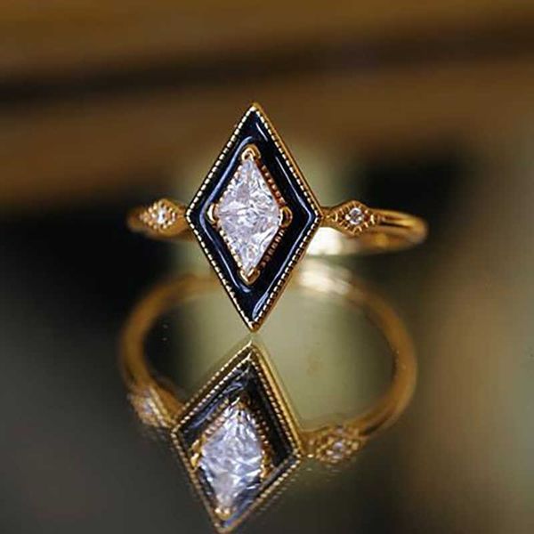 Anelli a fascia design geometrico rombo goccia olio apertura anello regolabile retro luce lusso fascino signora gioielli in argento marca J230517