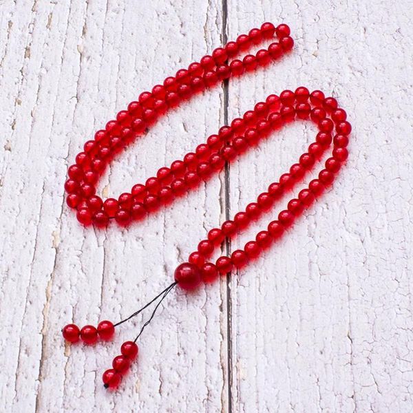 Ketten 6 mm rote Onyx-Perlen, elastisches Seil, Halskette, Armband, 108 Mala, Gebet, Rosenkranz, Meditation, Yoga, Japamala-Schmuck, tibetischer Armreif