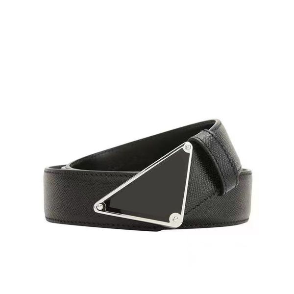 Herren-Designer-Gürtel, modischer Cintura-Gürtel für Damen, Designer-Gürtel aus echtem Leder, schwarze glatte Schnalle, Triangulaire Ceinture, 3,5 cm, dünne Taille, lässiger Riemen