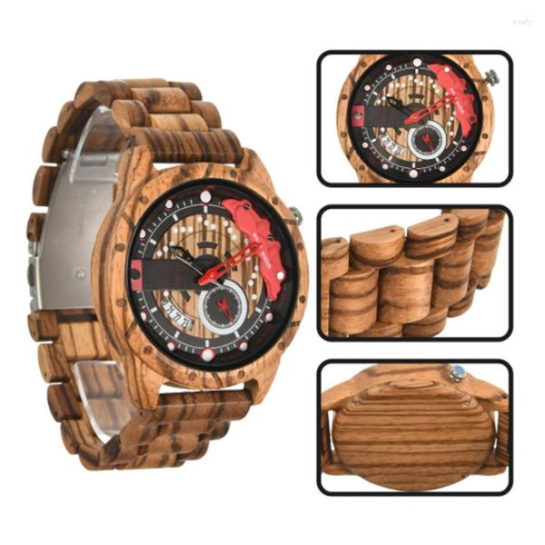 Relógios de pulso 2023 Creative Stylish Design Solid Solid Wood Ebony Zebra Watches Ambiental Friendly Quartz Cashual Legal Men