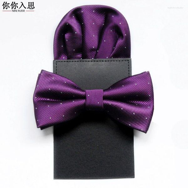 Laço de arco shennaiwei12cm 6cm BOWTIE MEN MEN Vintage Purple Black Yellow Silver Vestido de noiva Tire Tie Pocket Square Handkerchief