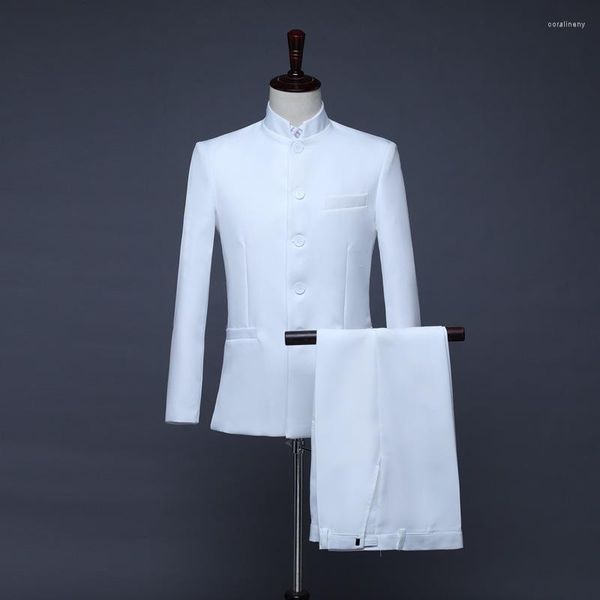 Ternos masculinos de estilo chinês masculino Branco branco Blazer Blazer Grupo Defina homens homens Tang Suit Jacket Festume Cosplay Roupos de cosplay