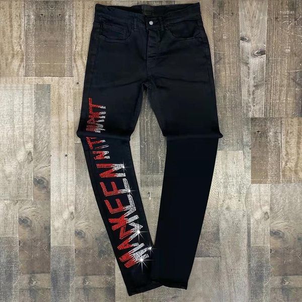 Jeans da uomo Y2k Uomo Nero Strappato Elasticizzato Skinny Slim Fit Drill Punk Streetwear Pantaloni da motociclista Pantaloni da uomo in denim tutto-fiammifero