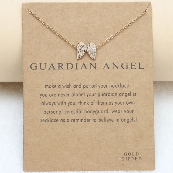 Modeschmuck Schutzengel Flügel Anhänger 18 Karat vergoldete Halskette Frau Legierung südamerikanische Damen Halsband Silber Herren Halsketten mit Buchstaben Karte Geschenk