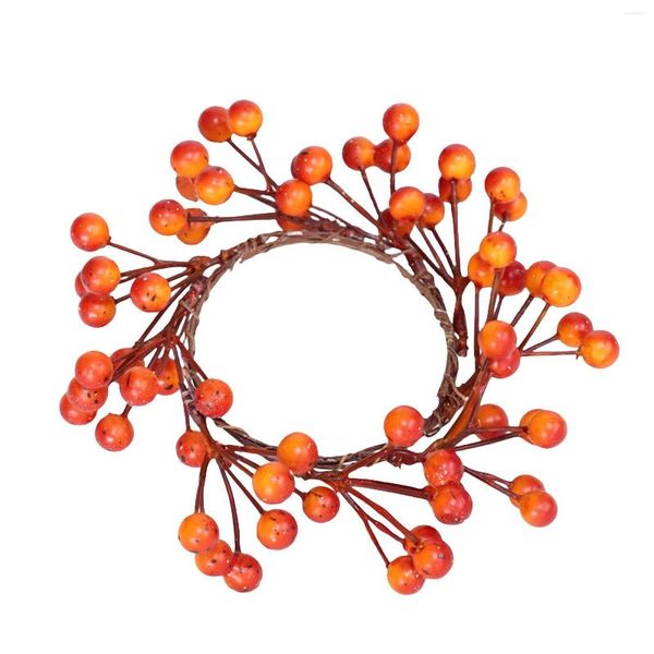 Flores decorativas 6pcs halloween vela anéis de coroa de corota artificial com bagas laranja para a colheita de ação de graças celebrar