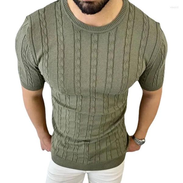 Camisetas masculinas de tricô masculino Camiseta vintage Camiseta casual Manga curta Solid O pescoço malha de malha para homens Roupas Spring Summer Tees