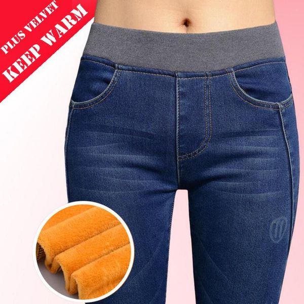 Yelek veet yüksek bel sıkı kot pantolon kış kalem pantolon kadın skinny jeans germe