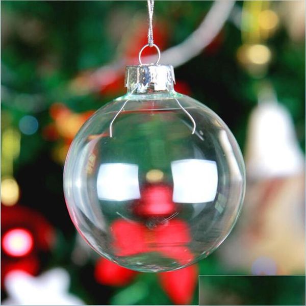 Decorações de Natal 8cm Caixas de doces de bola transparente Design romântico Plástico Clear Balls Festival Xmas Tree Bauble Ornament Drop D Dhlxh
