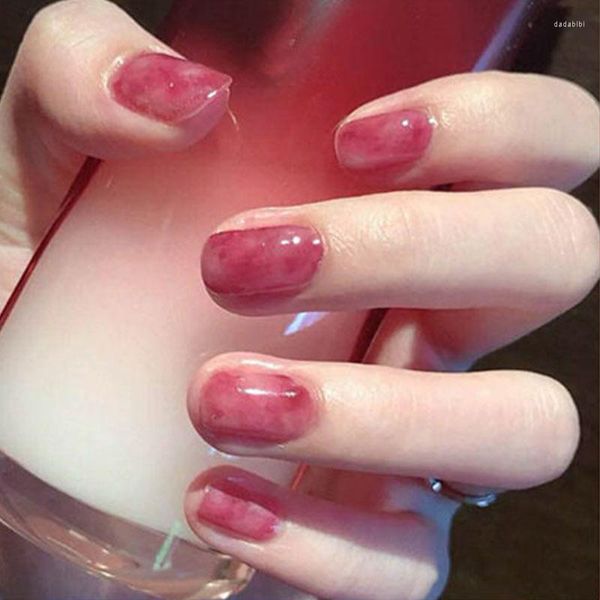 Falsche Nägel 24 Stück French Red Wearable Finger Fake Short Simple Nail Full Cover Tips Press On