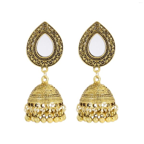 Ohrhänger im Retro-Stil, Bollywood-Stil, oxidiert, für Damen, ethnisches Gold, silberfarben plattiert, afghanische Glockenquaste, Jhumka-Hochzeitsjuwel