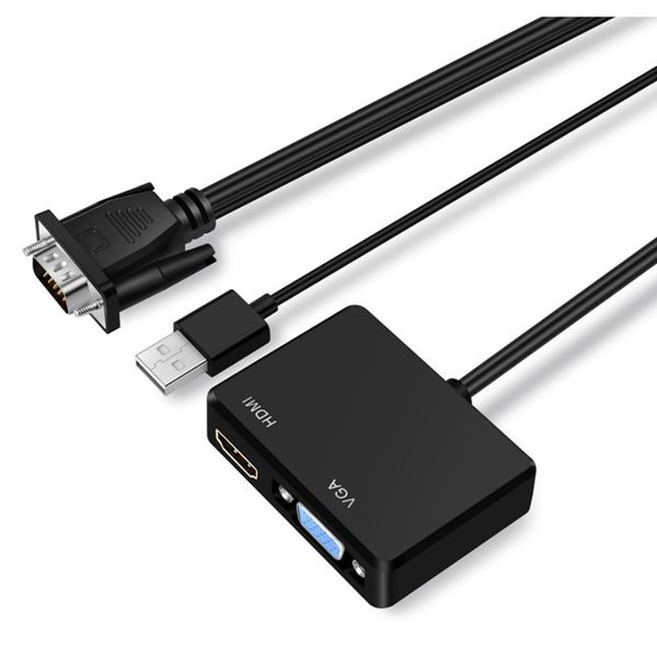 Cabo adaptador vga macho para hdmi e vga fêmea, conversor com saída de áudio 1080p vga hd adaptador para pc laptop projetor hdtv