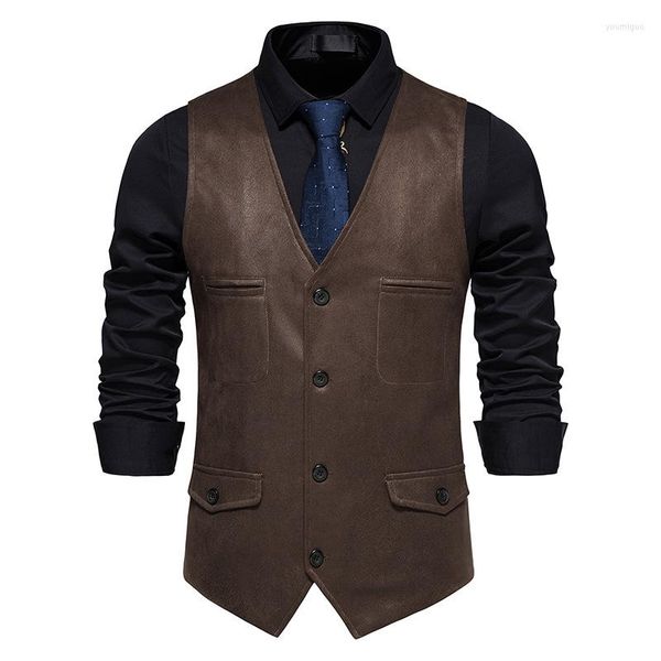 Coletes masculinos de camurça de café vintage coletor de couro para homens 2023 marca sem mangas e casual cistascoat party gilet traje homme xxl