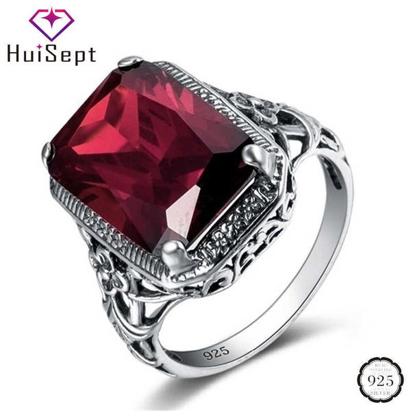 Bandringe HuiSept Klassischer Silber 925 Ring Schmuck Rechteckige Form Rubin Edelstein Ring für Männlich Weiblich Hochzeit Party Geschenk Ornament Großhandel J230517