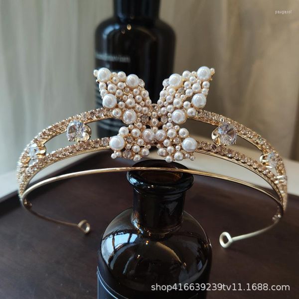 Fermagli per capelli a forma di farfalla doppia perla fascia corona abito da sposa da sposa con copricapo dolce e trucco super fata