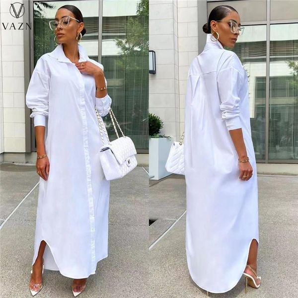 Kleider 2022 Neue Luxus Designer Weiß Chiffon Hemd Langes Kleid Elegante Junge Casual Mode Volle Hülse Frauen Gerade Kleid