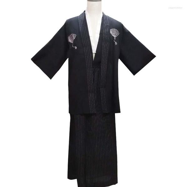 Roupas étnicas Mens japoneses Kimono Vingate Samurai Robe Cosplay Performance Masculino Black Kimonos Yukata Roupas asiáticas