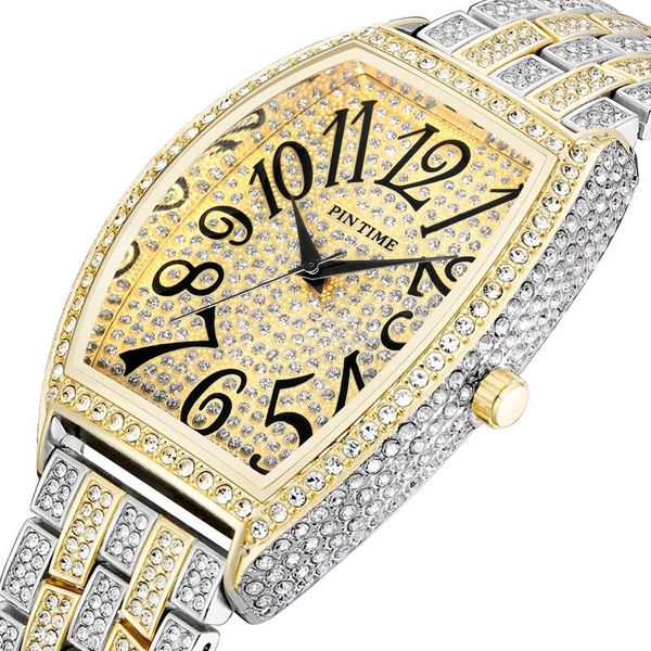 Нарученные часы Big Dial Creative Mens Watch Top Iced Out Watch Men Hip Hop Steel Diamond Male Gold Clock Relogio Masculino