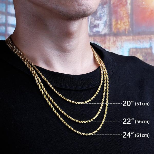 Catene 3mm Hip Hop Collana con catena a torsione in acciaio inossidabile per uomo Donna Lunghezza gioielli galvanici sottovuoto