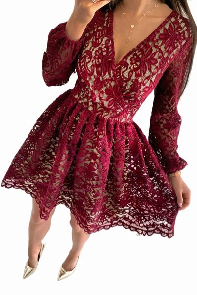 Vinho Red V pescoço Skater Mini Dress 2023 Hot New P0GG#