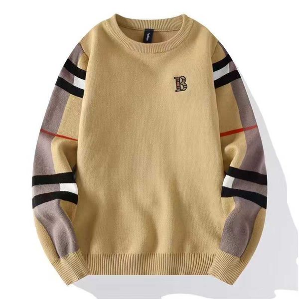 Herrenpullover Winter Luxus Design Strickwege Marke B Männer Klassiker Casom Stripe Plaid Pullover Cashmere Business High End Weicher warmer Pullover runder Hals