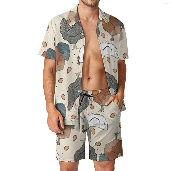 Men's Tracksuits Aquarela Men Chicken Define Art Art Imprima Shorts casuais Camisa de roupas de praia Conjunto de roupas de verão Mangas curtas de tamanho grande