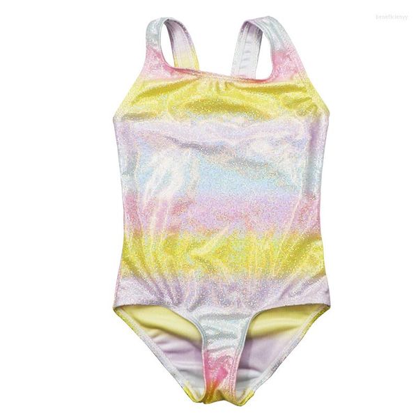 Costumi da bagno da donna Ragazza Bikini Costume da bagno per bambini Adolescente One Piece Costume da bagno in patchwork con bling pressato argento Bambini 3-10 anni