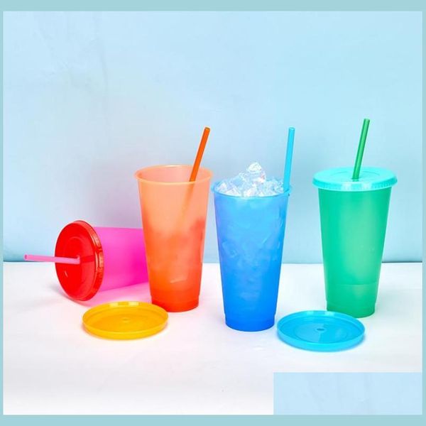 Кружки 24 унции цвета температура, изменяющая чашку, пластиковая врожденная тумблер с крышками и магическими кофейной кружкой для кофейной кружки 08 Drop D DHK48