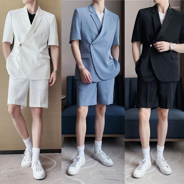 Herrenanzüge, neueste Mantel-Hose-Designs, lässige Herren-Shorts-Sets, Sommer, dünn, koreanischer Slim-Trend, hübscher kurzärmeliger Anzug, Jacke, Blazer