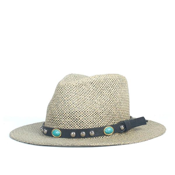 Cimri ağzı şapkalar yaz kadın erkekler seyahat plaj şapkası zarif bayan saman fedora geniş panama sungonnet beden 56-58cm