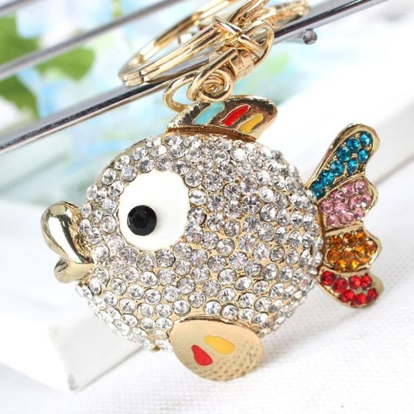 Portachiavi Pesce grasso Testa grande Ciondolo animale Fascino Borsa di cristallo con strass Borsa Portachiavi Portachiavi per auto Accessori abbigliamento donna