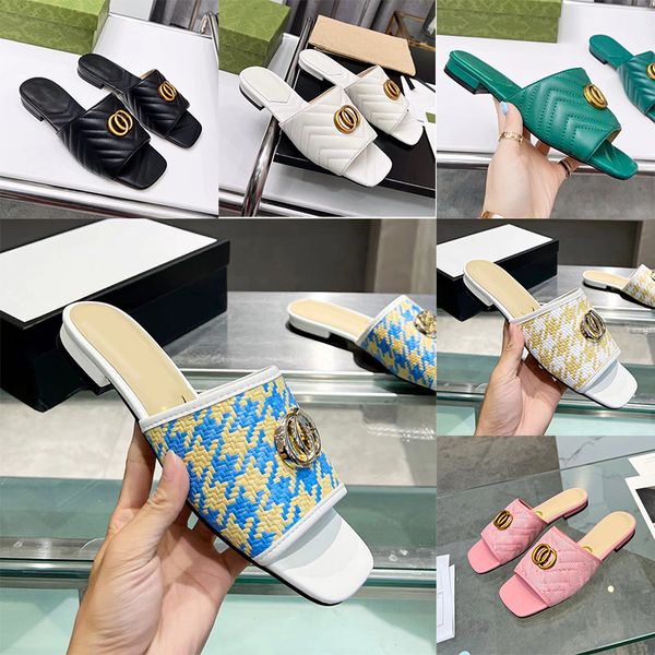 Neue Sommer-Designer-Flats-Slipper-Damen-Slides-Sandalen, berühmte Echtleder-Schuhe, Outdoor-Slides