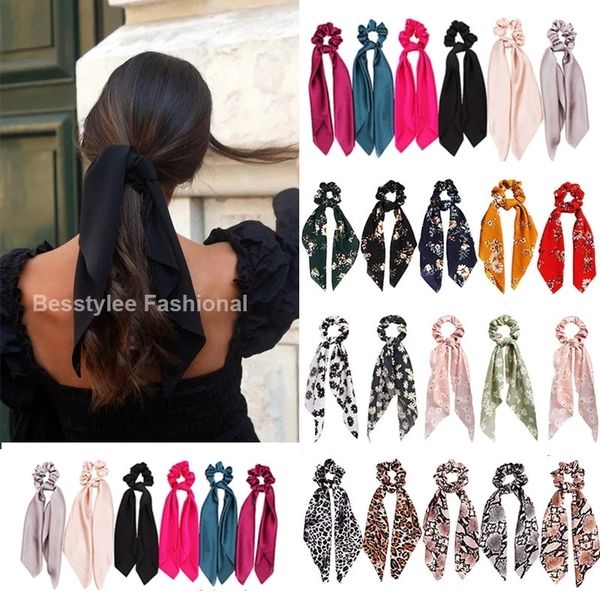 Acessórios para cabelos de cabeça de cabeça Dots de flores Screchfies de seda Mulheres fita longa Tassel Tassel Hair Hair Band Ponytail Helder Goma Para laços de cabelo Acessórios para cabelos 230517