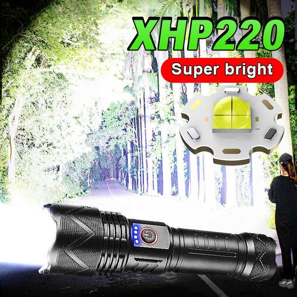 Lanternas tochas xhp220 lanterna tática com carregamento USB poderoso tocha poderosa 18650 Recarregável lanterna LED Camping Hunting Lanterns P230517