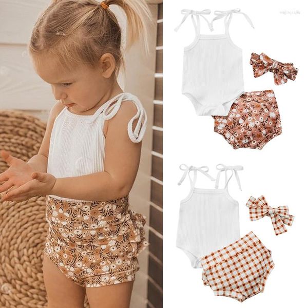 Roupas conjuntos de roupas FocusNorm 0-18m 3pcs Meninas de meninas Roupa com cinta sem mangas Solid Romance