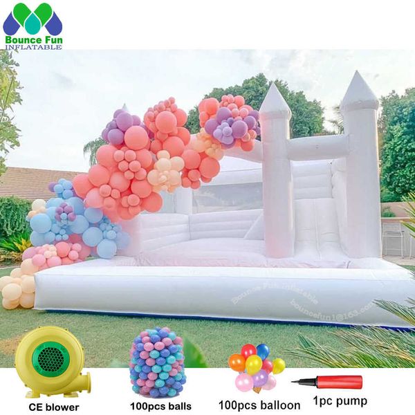 4/4.5m Commerciale Gonfiabile Bianco Matrimonio Casa di Rimbalzo Con Scivolo E Palla Palla Ponticello PVC Moonwalks Nuziale Castello Gonfiabile Per I Bambini