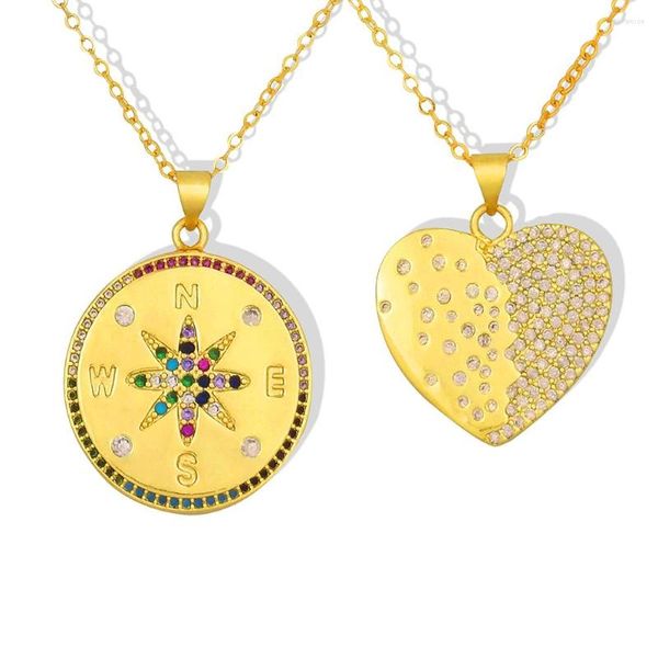 Catene Crystal Love Collana a cuore spezzato per donna Bussola rotonda Pendenti e collane Catena color oro sul collo Regali di gioielli di moda