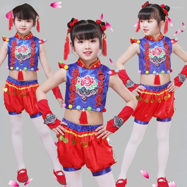 Abbigliamento da palcoscenico Abbigliamento classico per la danza Yangko Elegante folk tradizionale stile cinese Hanfu Vestito orientale Ragazze Festival Abiti da ballerina