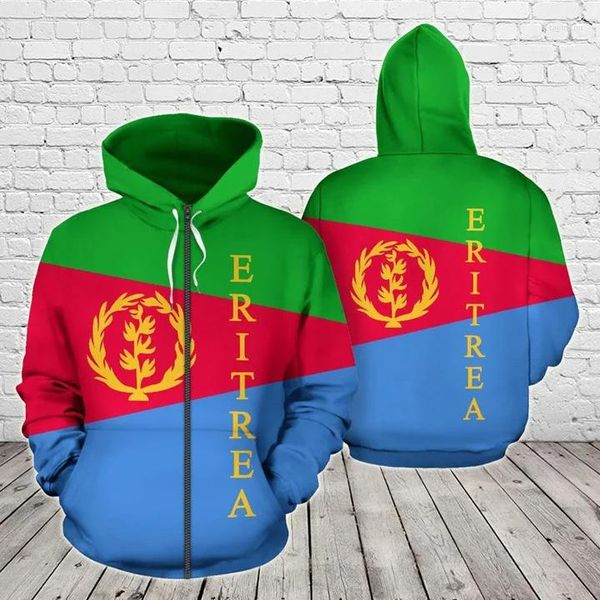 Herren Hoodies Afrikanische Zone Kleidung Eritrea Karte Und Abzeichen Zip Hoodie Männer Frauen Casual Street Sweatshirts