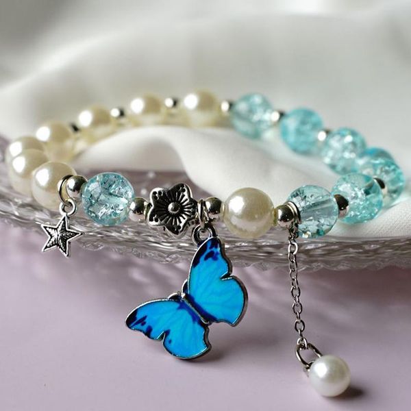 Braccialetti con ciondoli Distanziali in cristallo di perle Perline Farfalla Stelle marine Animali Donne Ragazze Dolci catene da polso Bracciale con perline Gioielli RegaloFascino