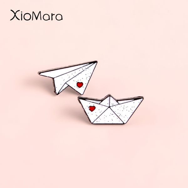 Origami papier avion papier bateau émail blanc artisanat amant broche métal Badge broche mignon à la mode enfants Costume bijoux cadeau