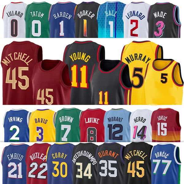 Maglia da basket Trae Young Atlantas Hawk Dejounte Murray Donovan Mitchell Jayson Tatum Kyrie Irving Luka Doncic LeBron James Harden Stephen Curry Jimmy Brown