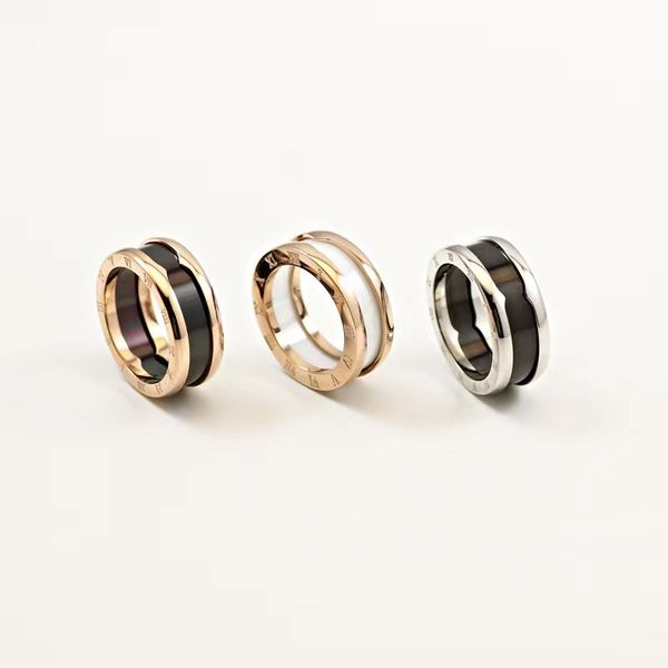 Designer casal anel par anel de aço inoxidável preto e branco caso cerâmica par anel presente do dia dos namorados