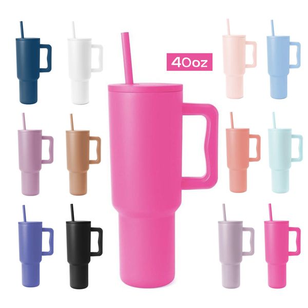 Novo copo Gen3 40oz com maçaneta de palha de palha revestida com aço inoxidável a aço de ai com grande capacidade de caneca de caneca de água de caneca ao ar livre Copo de bebida ao ar livre