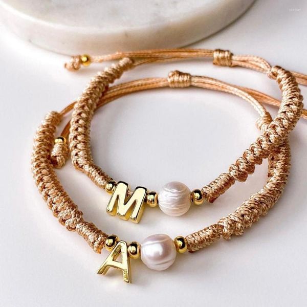 Braccialetti con ciondoli Bracciale con gioielli in oro placcato lettera A-Z per donna Ragazza teenager Corda di cotone intrecciata a mano Pulseras