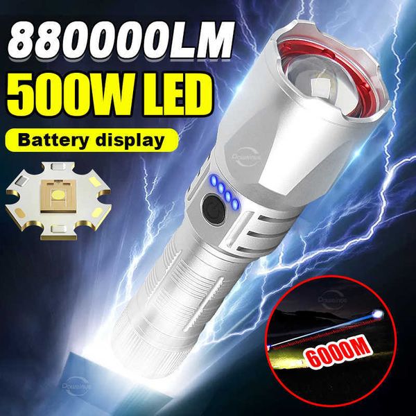 Taschenlampen Taschenlampen 50 W Hochleistungs-LED-Taschenlampen Ultra leistungsstarke Taschenlampe XHP160 wiederaufladbare Taschenlampe Zoom 1500 m taktische Laterne Arbeitsleuchte P230517