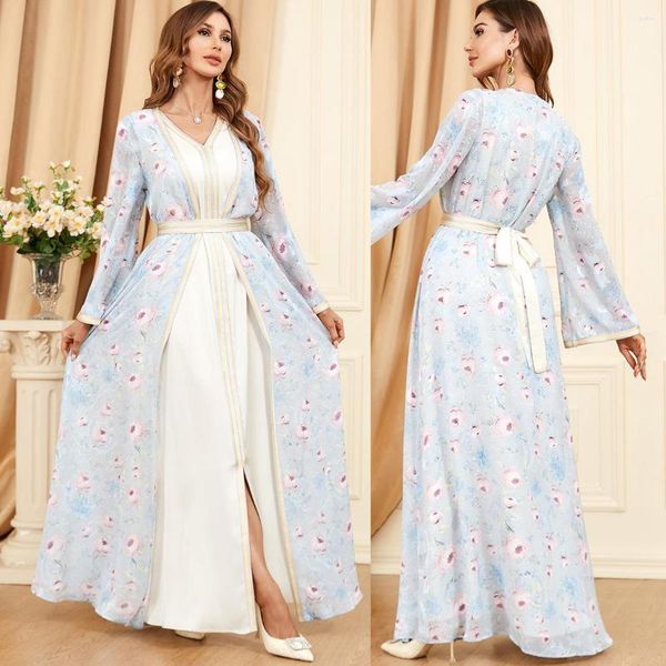 Ethnische Kleidung, schicker Eid-Mode, muslimischer Anzug, Damen, langes Partykleid, Gebet, islamische Hochzeit, Abayas, marokkanischer Kaftan, luxuriöses zweiteiliges Set