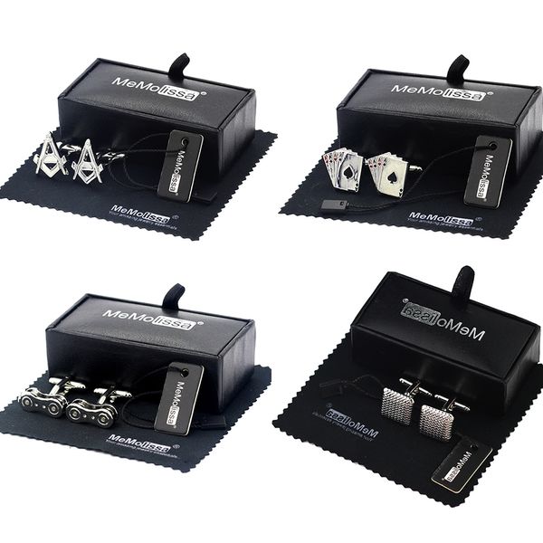 Memolissa Display Box Cufflinks clássicos de camisa de cor de prata sólida BUFFLINKS PARA Mens Bike Chain Chain Cufflink Box Set