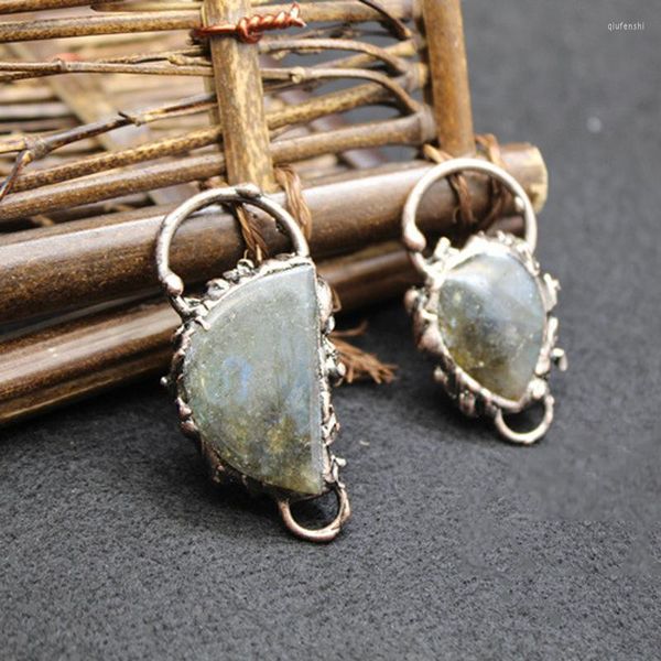 Collane con ciondolo Quarzo naturale Irregolare Pietra di luna grigia grezza Labradorite Pendenti in pietra di cristallo Pendolo Regalo di compleanno per donna