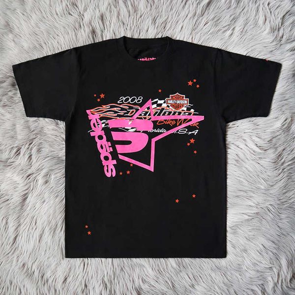 Мужские футболки мода Молодой бандит SP5DER 555555 Дизайнер высококачественный розовый молодой бандит Vintage 1 Spider Web Pattern Женская одежда