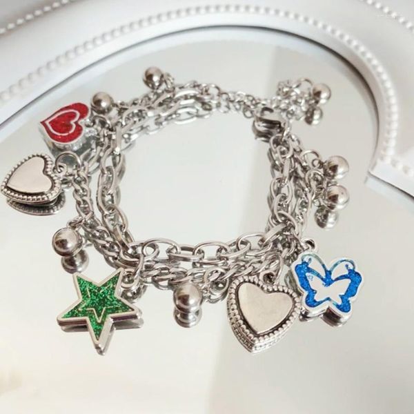 Link-Armbänder, Herz-Stern-Charm-Armband, Modeschmuck für Frauen und Mädchen